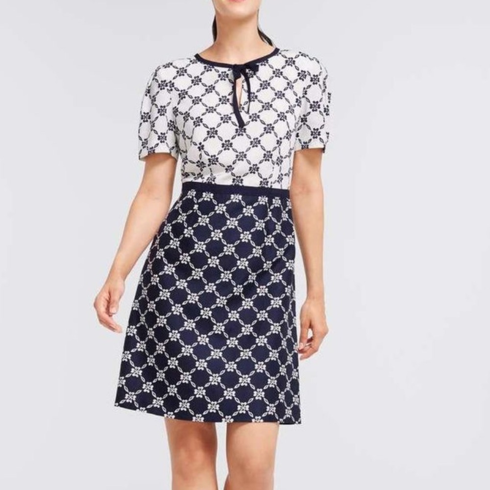 Draper James Black and White Sheath Midi Dress with Flutter Sleeves